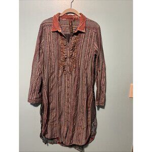 Aratta Silent Gourney Women’s Medium Dress Boho Embroidered Ruffle Velvet Gray